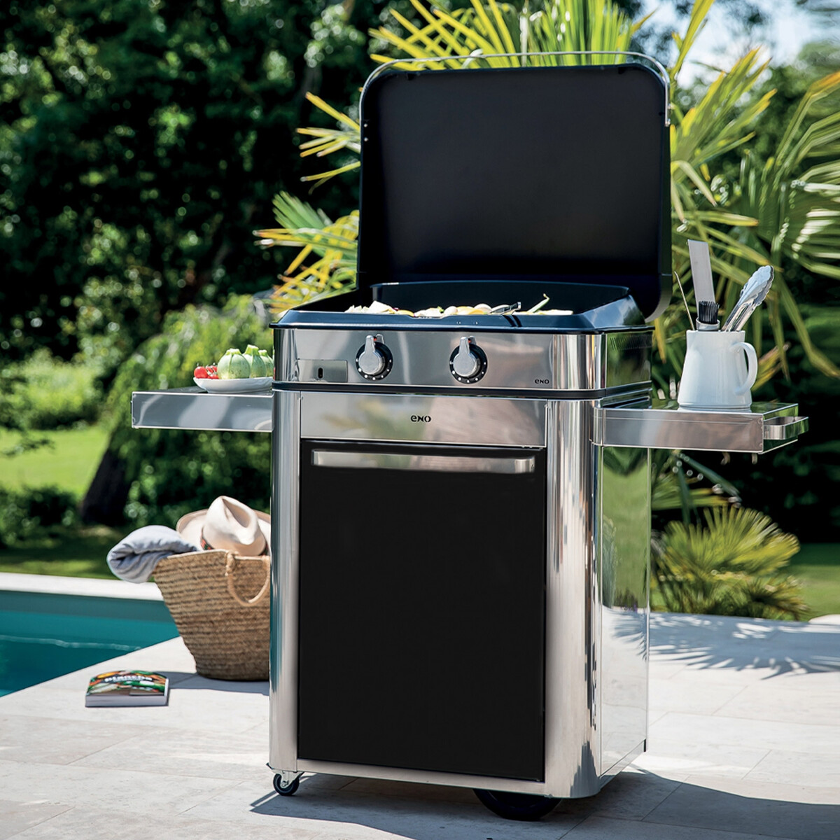 PLANCHA A GAS COMBO ENOSIGN 65 NERO & INOX CON COPERCHIO