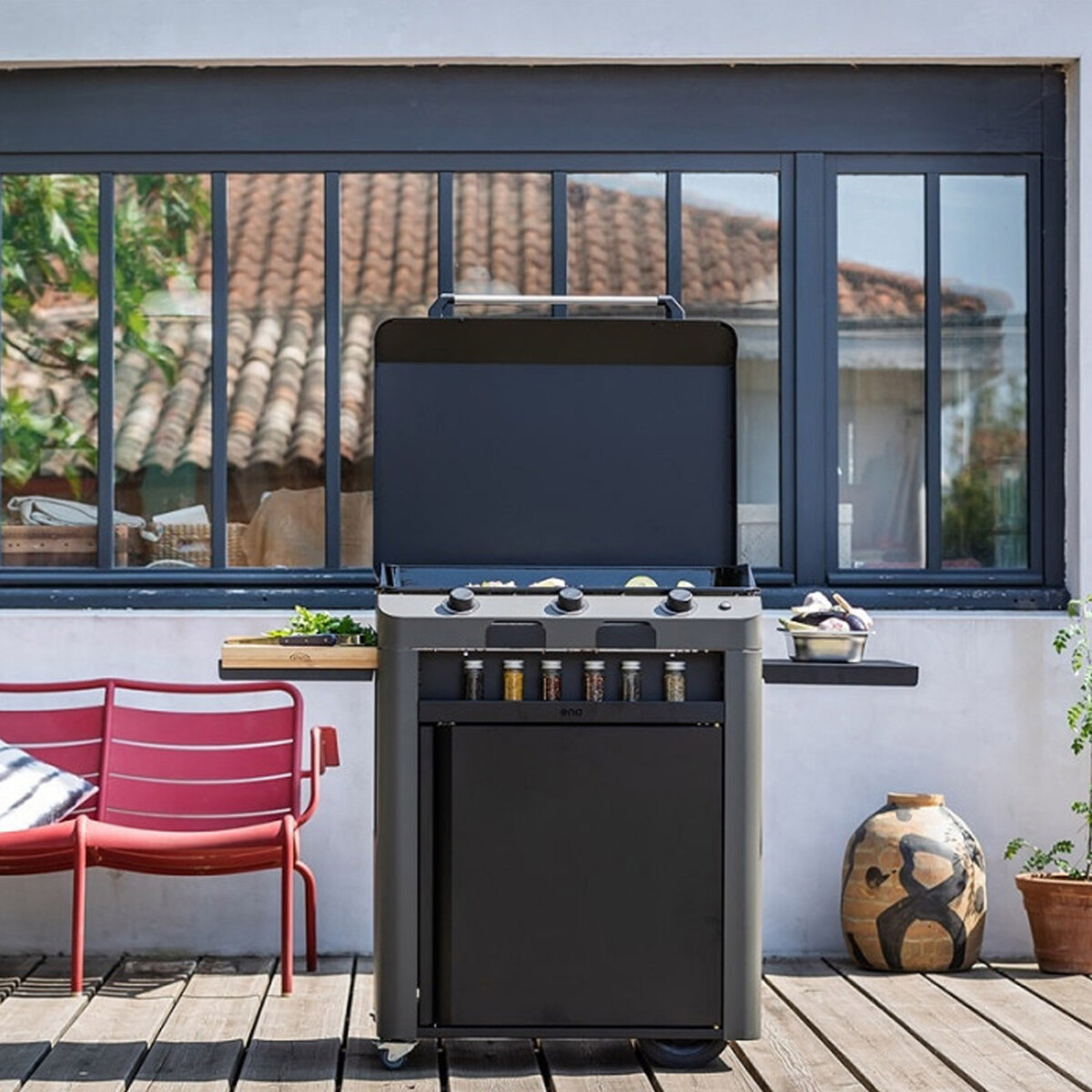 COMBO PLANCHA FUSION 75 GRIGIO SCURO Eno Piastre in ghisa smaltata | Il Mondo Del Barbecue