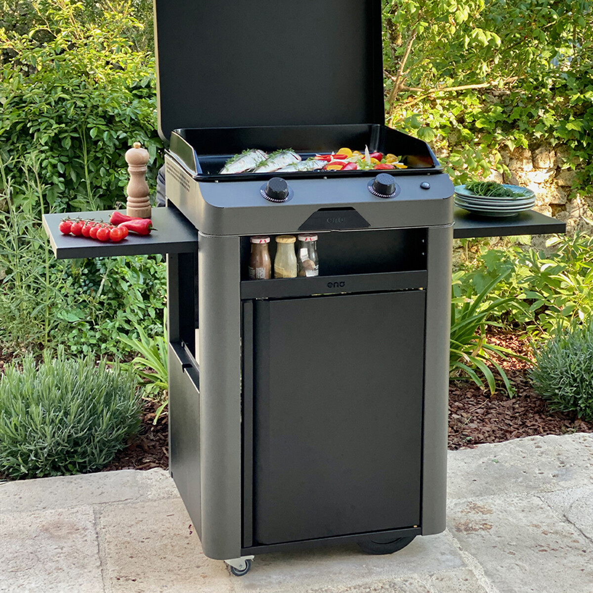 COMBO PLANCHA FUSION 60 GRIGIO SCURO Eno Piastre in ghisa smaltata | Il Mondo Del Barbecue