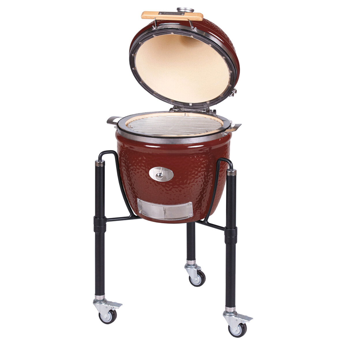 BARBECUE A CARBONE MONOLITH JUNIOR PRO-SERIE 2.0 ROSSO CON CARRELLO Monolith Barbecue a carbone | Il Mondo Del Barbecue