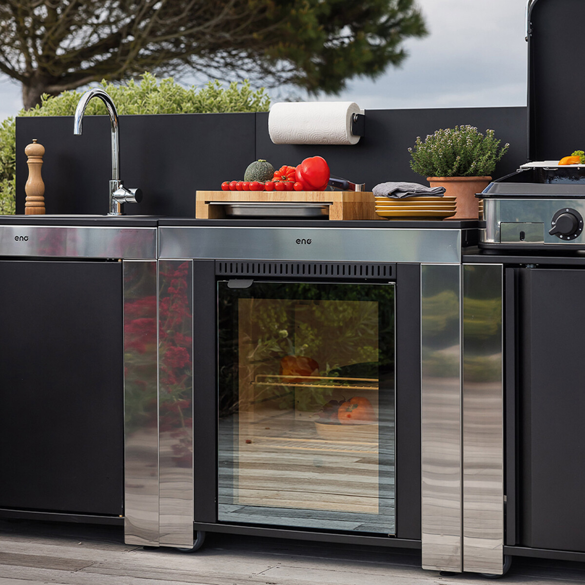 MODULO FRIGO 75L NERO E INOX Eno Piastre in ghisa smaltata | Il Mondo Del Barbecue