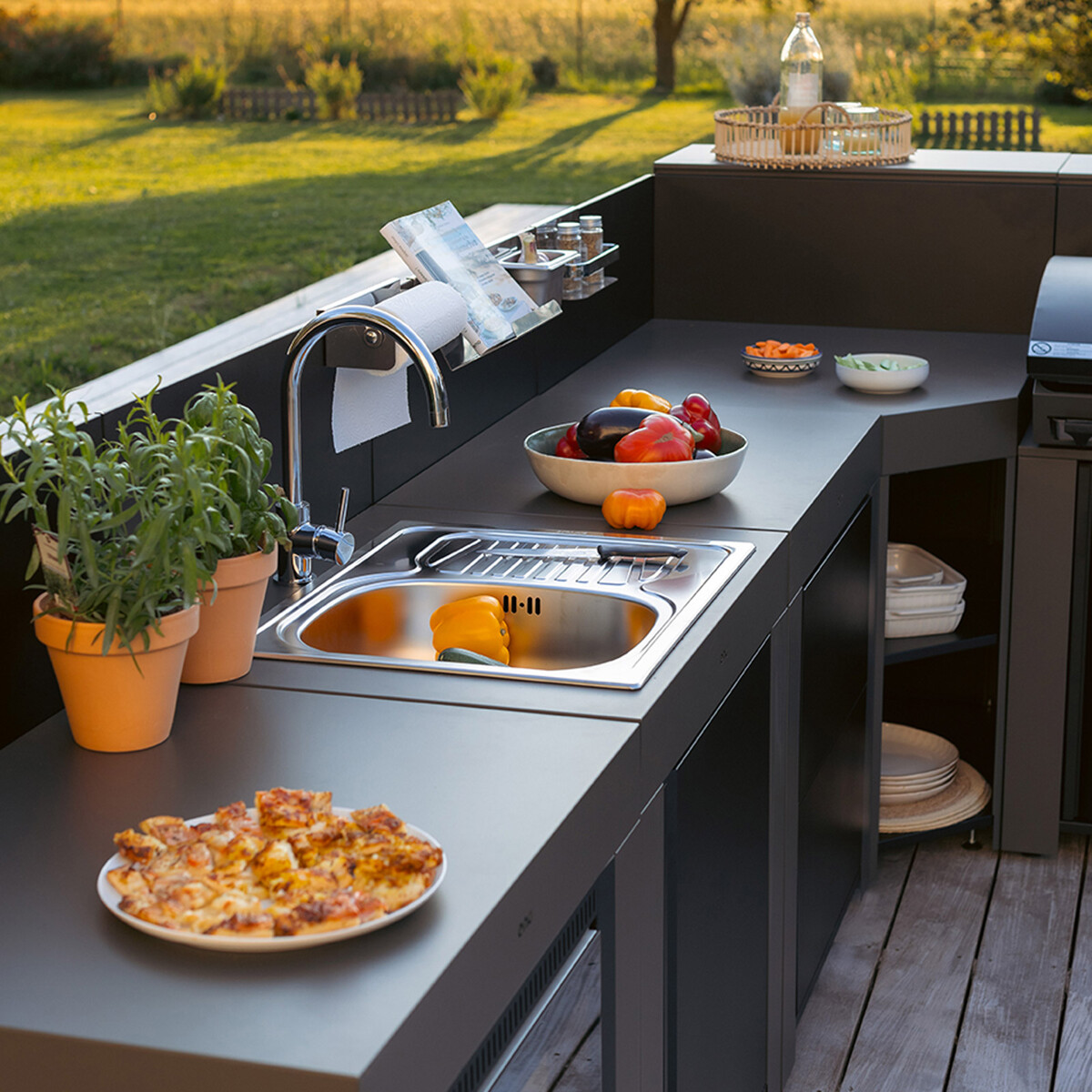 MODULO LAVELLO RETTANGOLARE GRIGIO SCURO Eno Piastre in ghisa smaltata | Il Mondo Del Barbecue