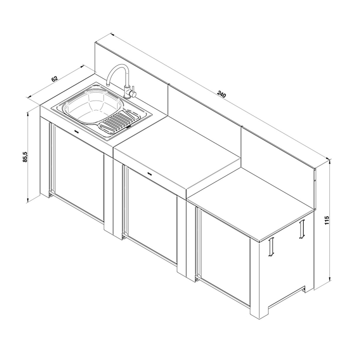 CUCINA ENO CLASSIC 3 MODULI GRIGIO SCURO E NERO
