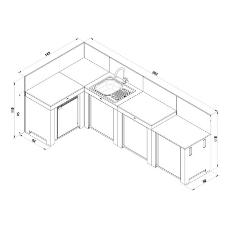 CUCINA ENO COMFORT CON ANGOLO INOX E NERO