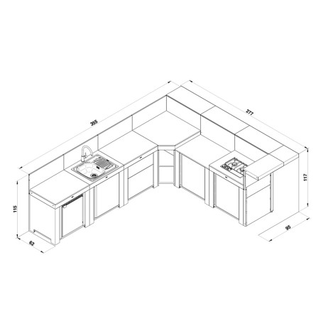 CUCINA ENO DELUXE 6 MODULI INOX E NERO