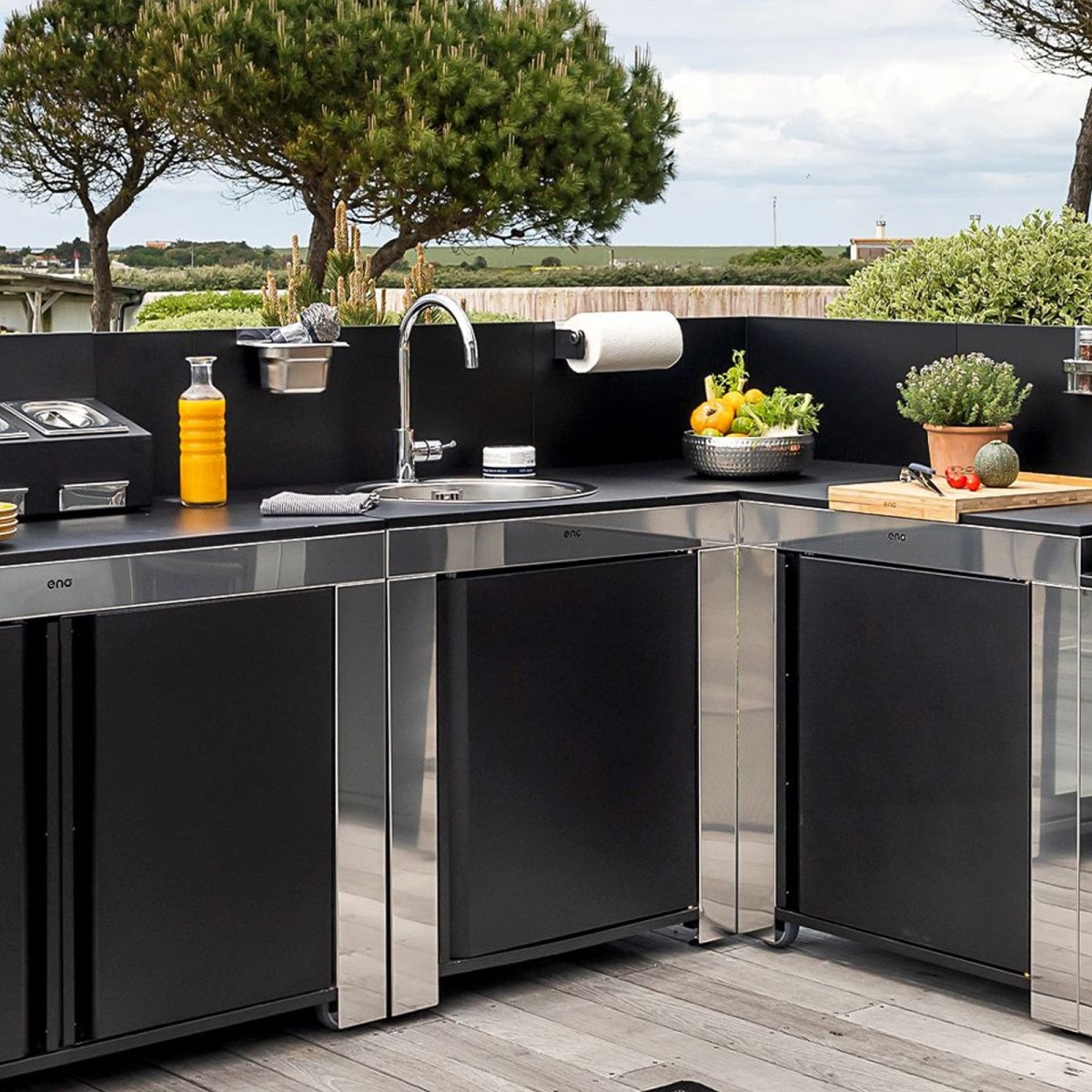 MODULO LAVELLO ACCIAIO INOX E NERO