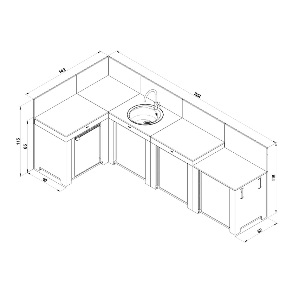 CUCINA ENO COMFORT CON ANGOLO INOX E NERO