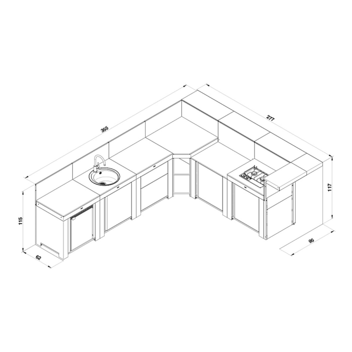 CUCINA ENO DELUXE 6 MODULI INOX E NERO