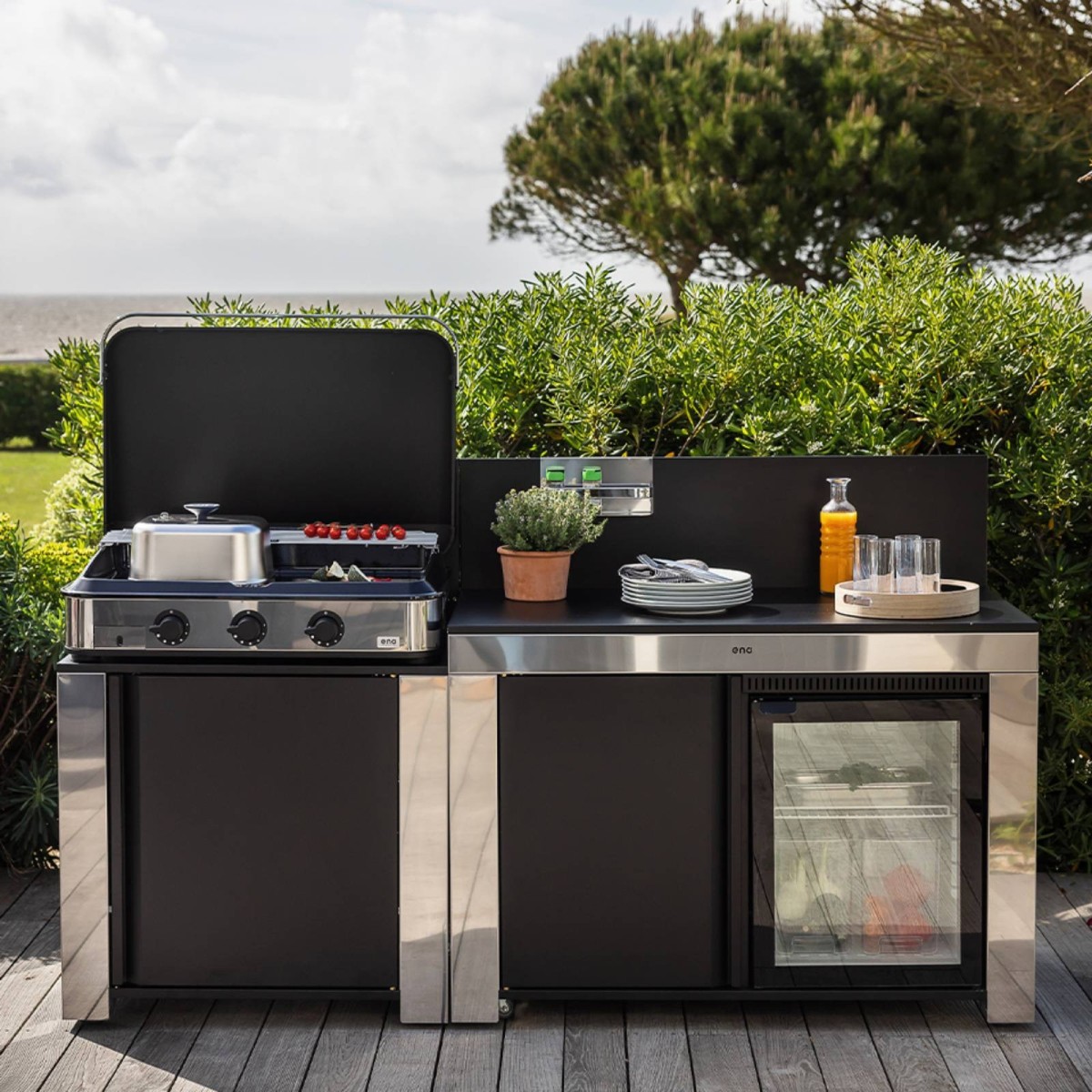 MOBILE FELIX ACCIAIO INOX E NERO Eno Piastre in ghisa smaltata | Il Mondo Del Barbecue