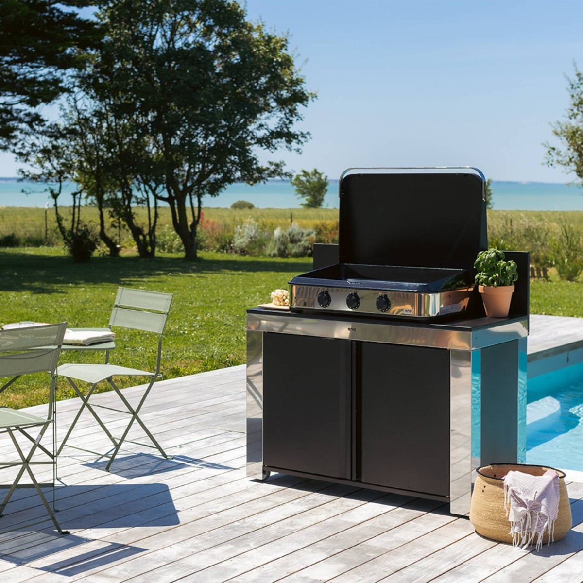 MOBILE FELIX ACCIAIO INOX E NERO Eno Piastre in ghisa smaltata | Il Mondo Del Barbecue