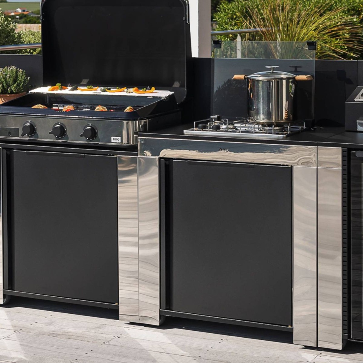 MODULO PER MASTER 2 ACCIAIO INOX E NERO Eno Piastre in ghisa smaltata | Il Mondo Del Barbecue