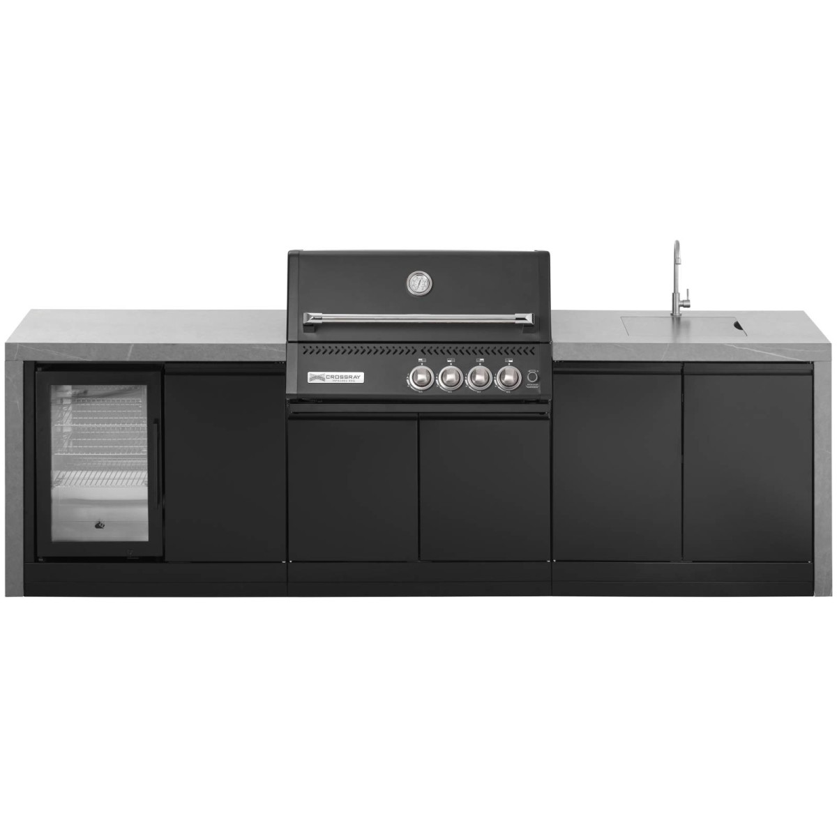 CUCINA DA ESTERNO GRANDPRO CROSSRAY BLACK WATERFALL 4 KITCHEN CON LAVELLO E FRIGORIFERO