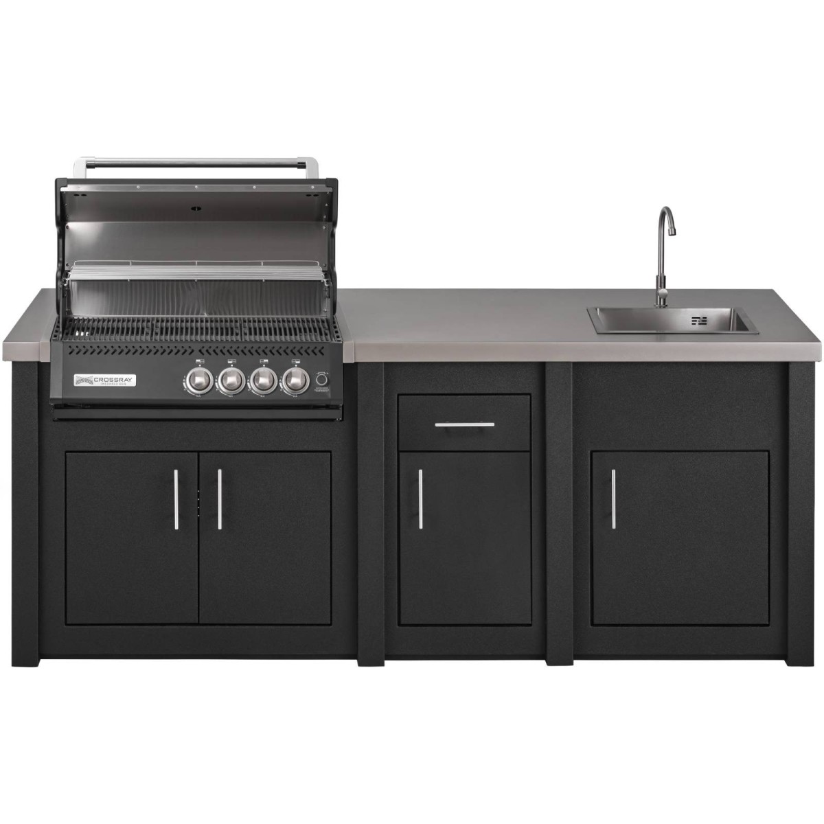 CUCINA DA ESTERNO GRANDPRO ALUKITCHEN CON BBQ CROSSRAY BLACK SERVIZIO E LAVELLO