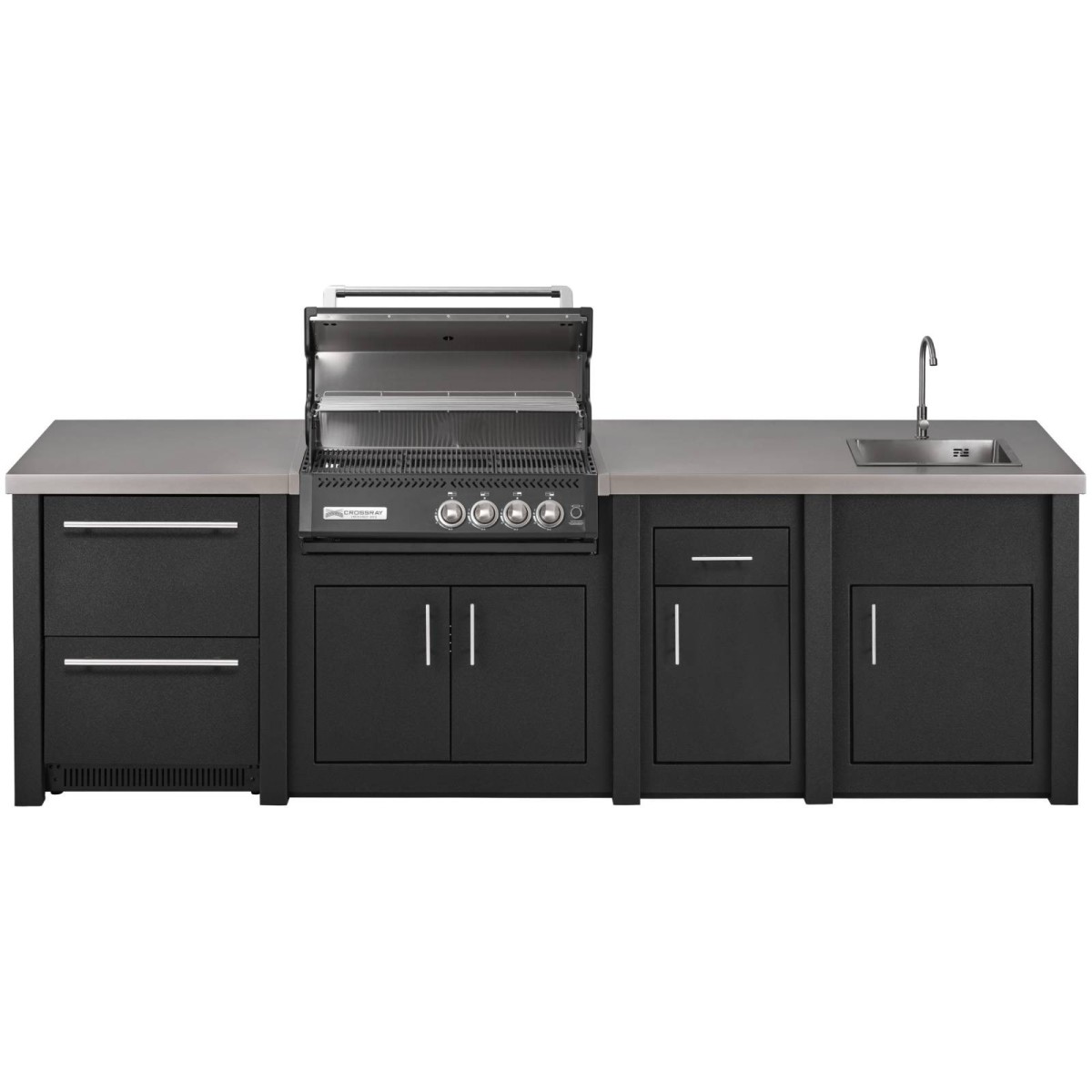 CUCINA DA ESTERNO GRANDPRO ALUKITCHEN CON FRIGO BBQ CROSSRAY BLACK SERVIZIO E LAVELLO