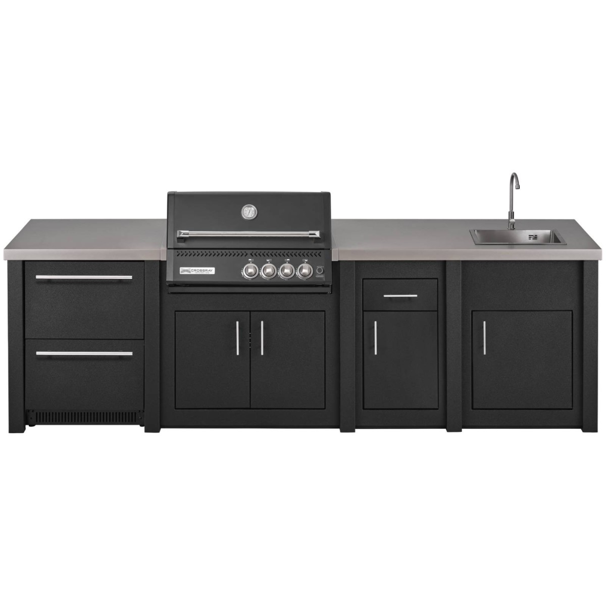 CUCINA DA ESTERNO GRANDPRO ALUKITCHEN CON FRIGO BBQ CROSSRAY BLACK SERVIZIO E LAVELLO