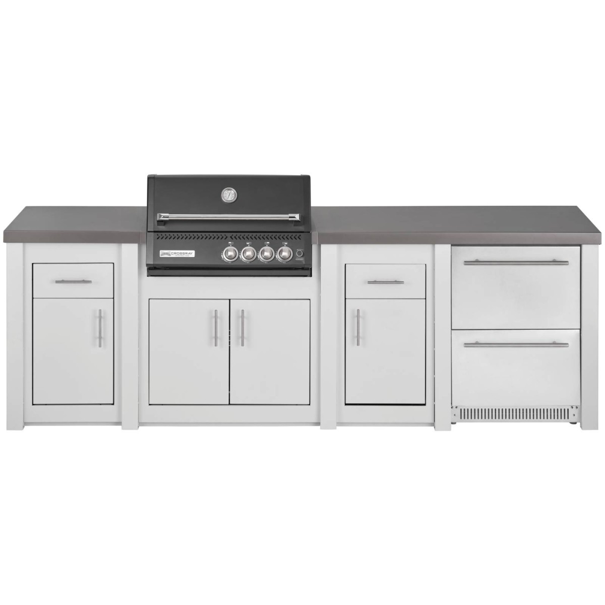 CUCINA DA ESTERNO GRANDPRO ALUKITCHEN BIANCA CON BBQ CROSSRAY BLACK SERVIZI E FRIGORIFERO