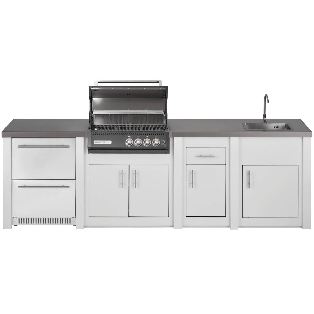 CUCINA DA ESTERNO GRANDPRO ALUKITCHEN BIANCA CON FRIGO BBQ CROSSRAY BLACK SERVIZIO E LAVELLO