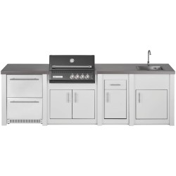CUCINA DA ESTERNO GRANDPRO ALUKITCHEN BIANCA CON FRIGO BBQ CROSSRAY BLACK SERVIZIO E LAVELLO