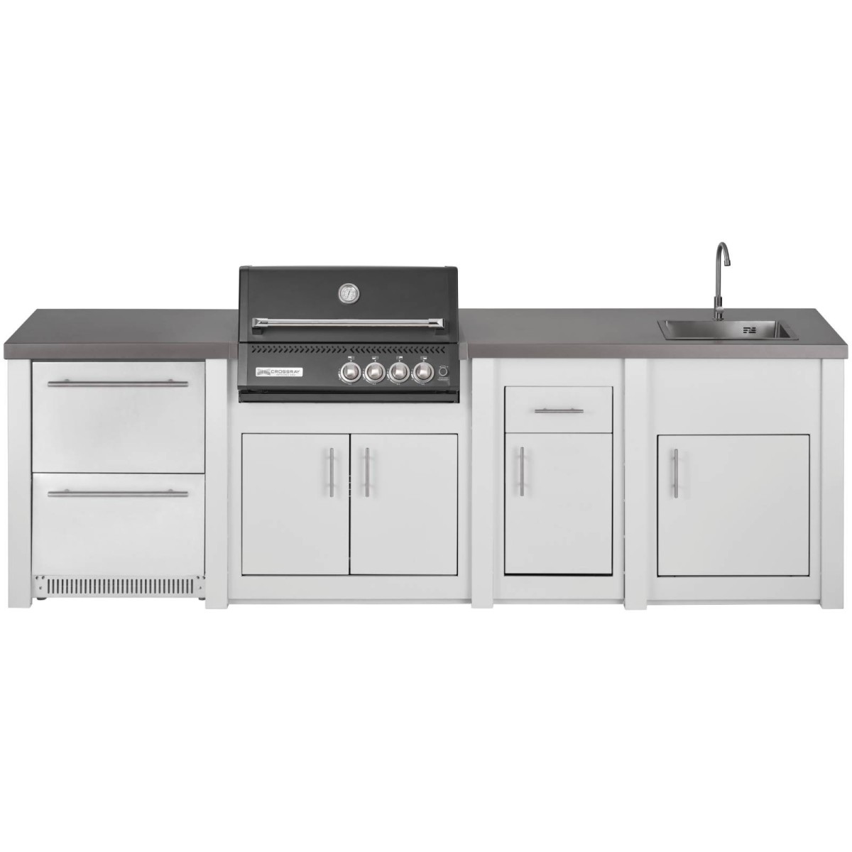 CUCINA DA ESTERNO GRANDPRO ALUKITCHEN BIANCA CON FRIGO BBQ CROSSRAY BLACK SERVIZIO E LAVELLO