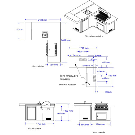 CUCINA DA ESTERNO BULL JUNIOR GOURMET-Q OUTDOOR KITCHEN ISLAND IN STUCCO
