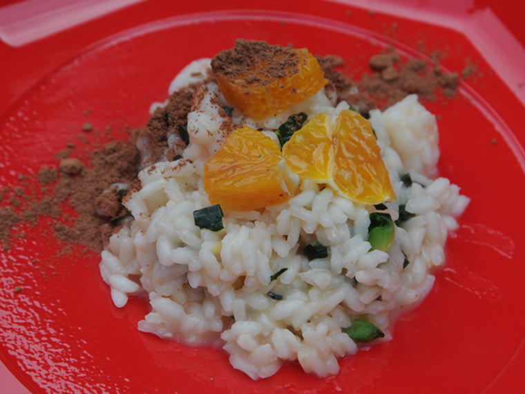 Risotto mazzancolle, cavolo nero e pompelmo rosa